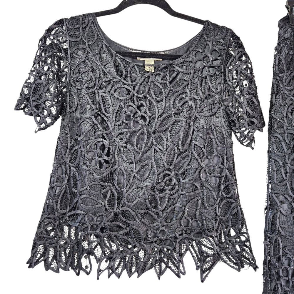 Vintage Silken Poetry 100% Silk Hand Crocheted Beaded Lace Maxi Skirt & Top Set - Picture 2 of 16